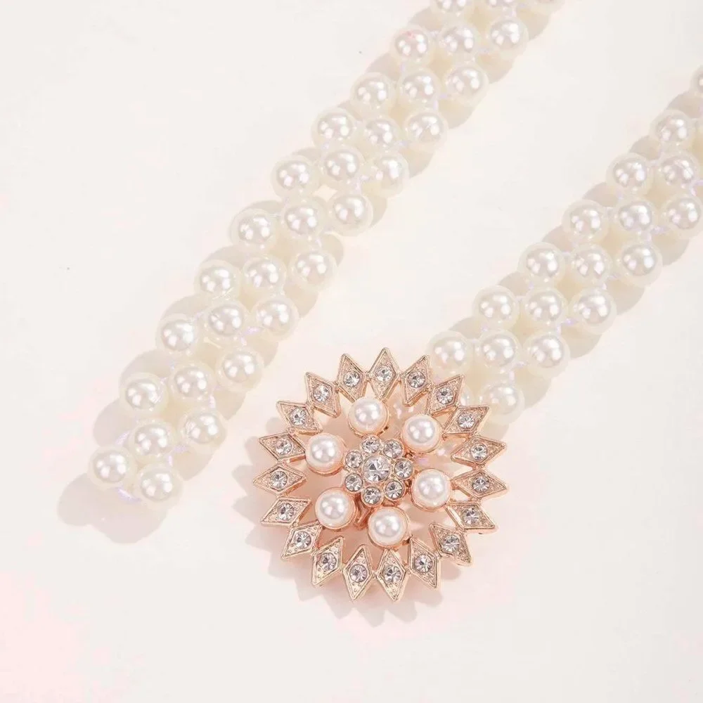 Pearl Rhinestone Decor Elastic Stretchy Belt NEW